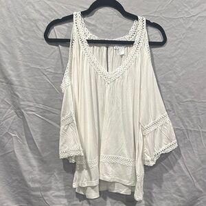 VENUS White Lace Trim Cold Shoulder Blouse